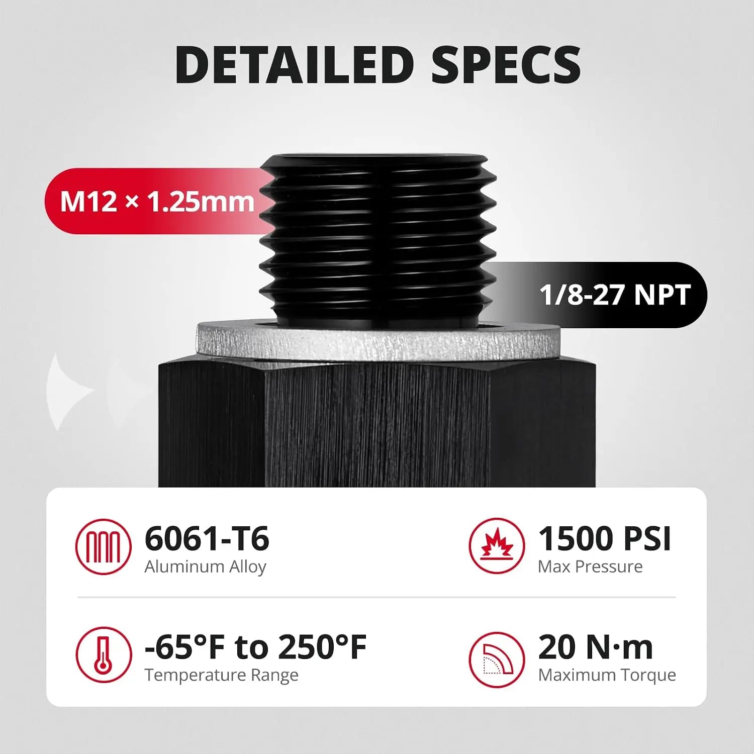 [M12X1.25 Male to 1/8 NPT]EVILENERGY EVIL ENERGY Male Metric to NPT Gauge Port Fuel Pressure Take off Fitting Adapter