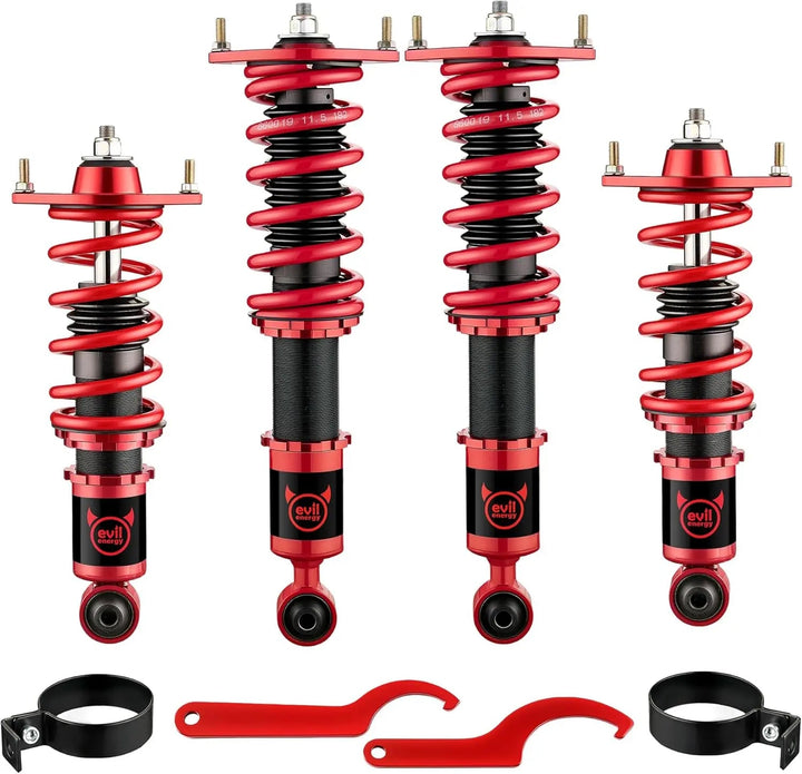 EVILENERGY EVIL ENERGY Coilovers Compatible for Mazda Miata MX-5 NA NB 1989-2005, Height Adjustable Lowering Kit, Twin-Tube Coilover Suspension Kit for Comfortable Ride, Red