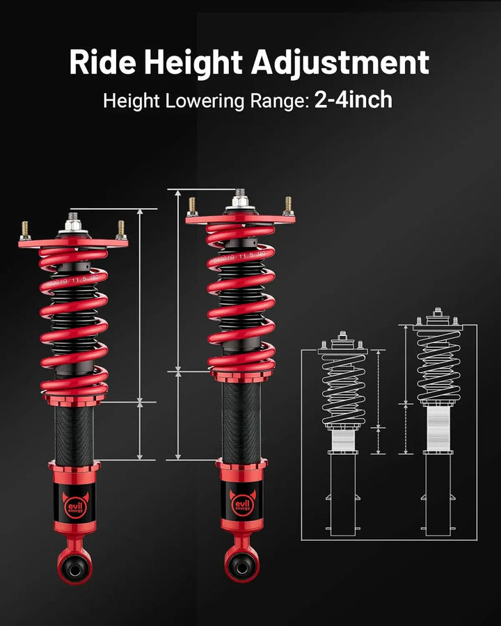 EVILENERGY EVIL ENERGY Coilovers Compatible for Mazda Miata MX-5 NA NB 1989-2005, Height Adjustable Lowering Kit, Twin-Tube Coilover Suspension Kit for Comfortable Ride, Red