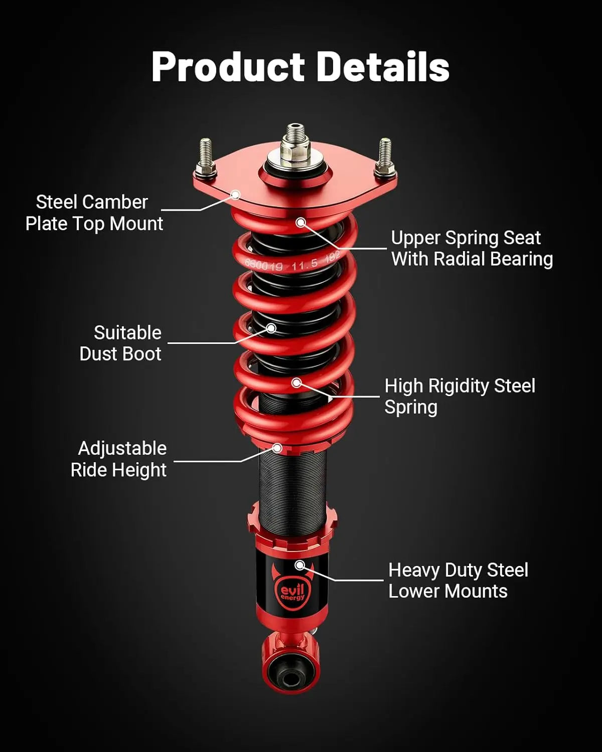 EVILENERGY EVIL ENERGY Coilovers Compatible for Mazda Miata MX-5 NA NB 1989-2005, Height Adjustable Lowering Kit, Twin-Tube Coilover Suspension Kit for Comfortable Ride, Red