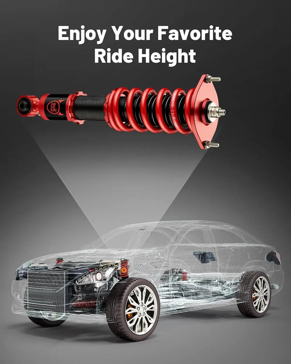 EVILENERGY EVIL ENERGY Coilovers Compatible for Mazda Miata MX-5 NA NB 1989-2005, Height Adjustable Lowering Kit, Twin-Tube Coilover Suspension Kit for Comfortable Ride, Red