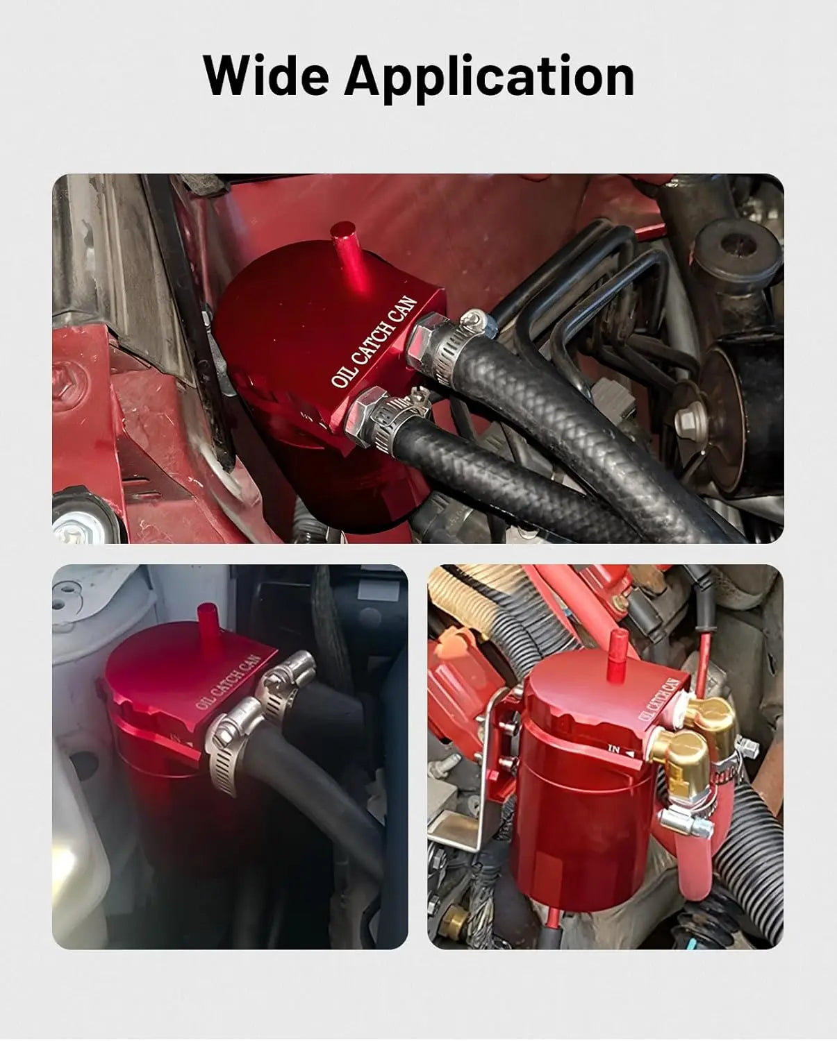 EVILENERGY EVIL ENERGY Oil Catch Can, 300ML Baffled Oil Can, Universal Aluminum Air Oil Separator Breather Tank with 3/8" ID 5FT NBR Fuel Hose Kit[Red]