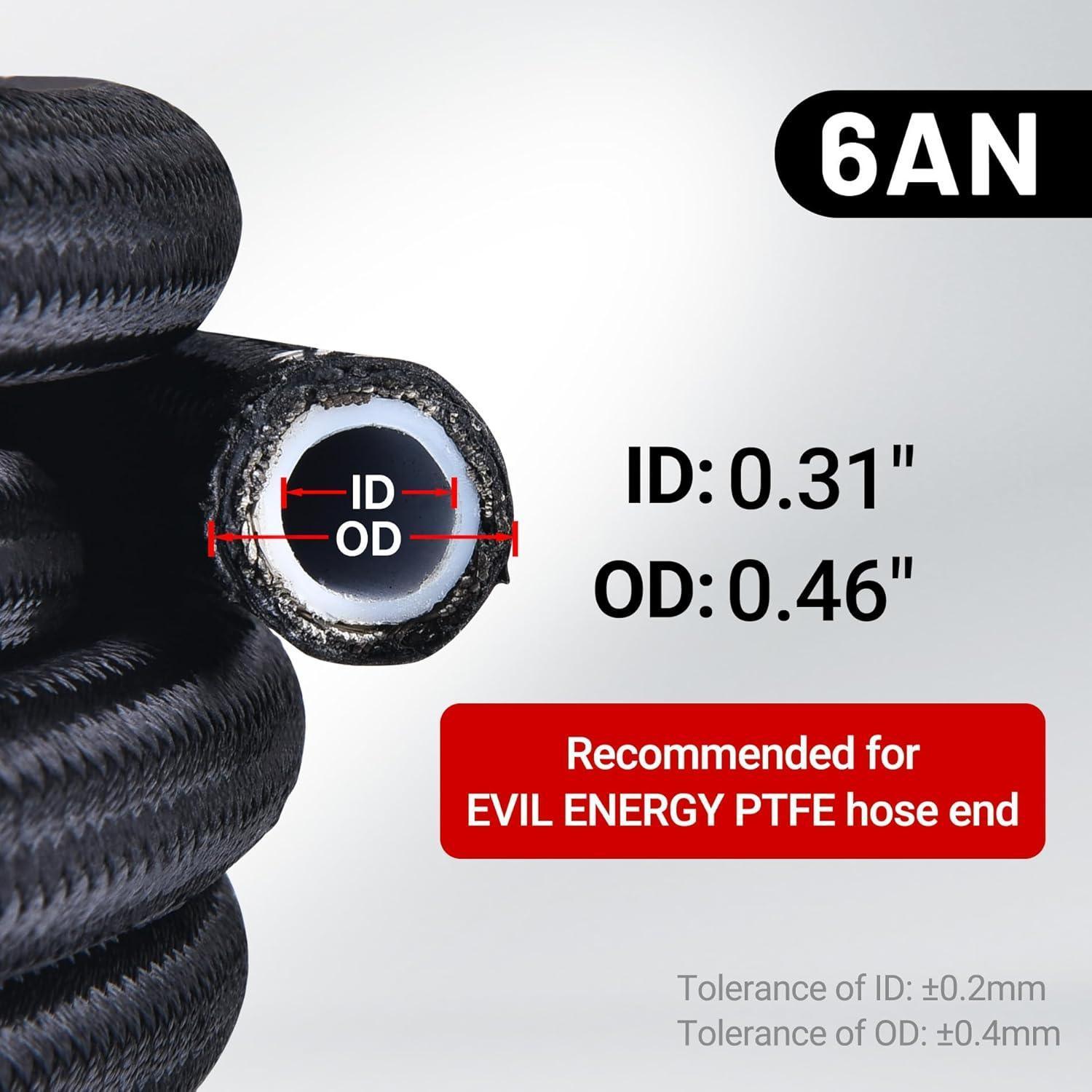 EVIL ENERGY 6AN PTFE E85 Fuel Line Nylon Braided Fuel Hose 10/20/25FT[6AN]