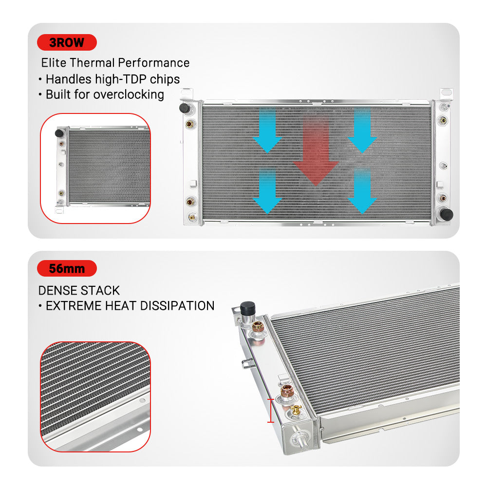 EVIL ENERGY 3Row-56mm Performance Aluminum Radiator Fit for Chevrolet Silverado/Tahoe 1999-2014, GMC Sierra/Yukon 1999-2014 (w/ 4.3L-6.2L)