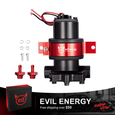 EVIL ENERGY 320-370lph/90GPH External Electric Fuel Pump 12V for Carburetor - Low Pressure Compatible for Carburetor Replacement/Modified Vehicles