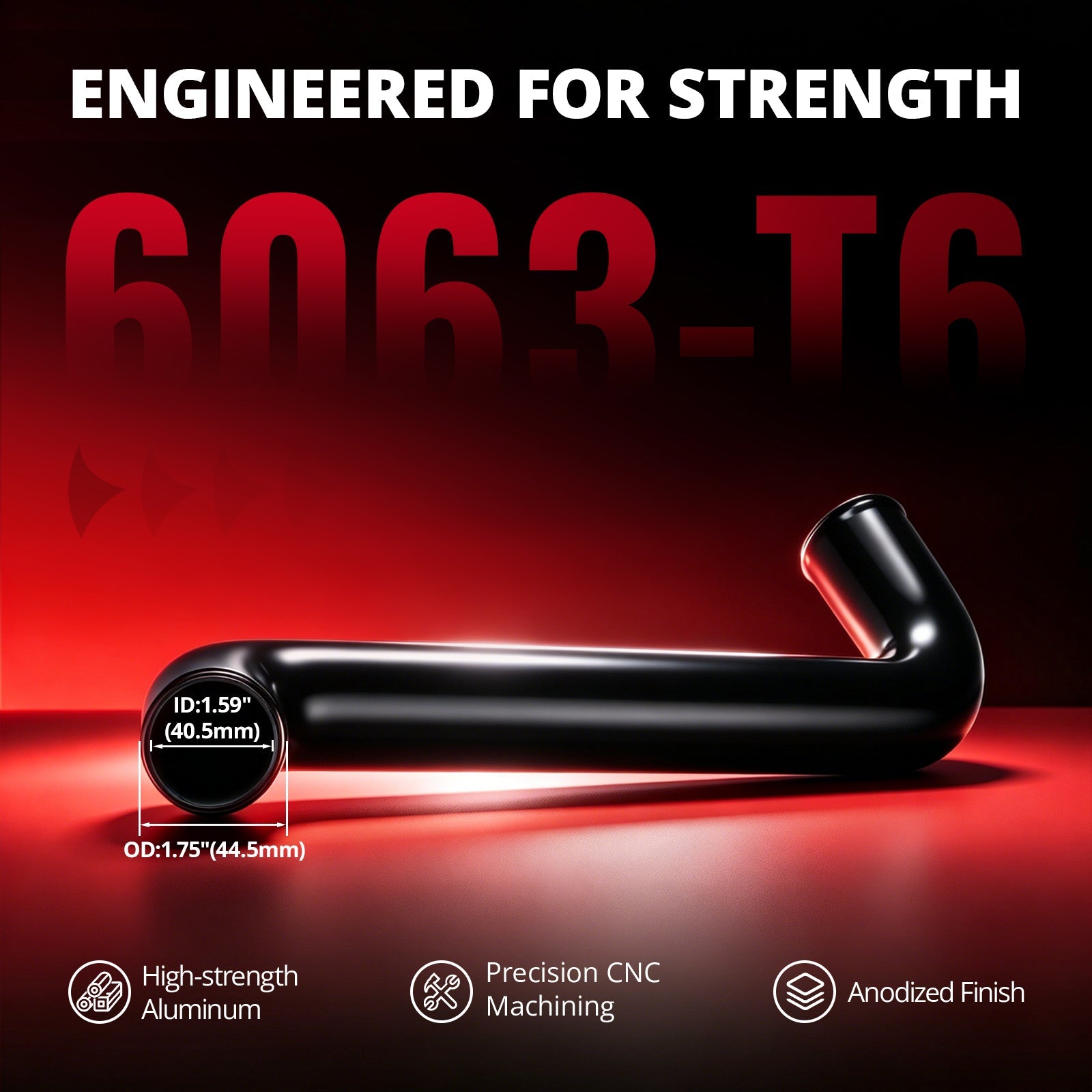 [Black] 6063-T6 aluminum upper radiator hose pipe with black anodized finish, 1.59 inch ID and 1.75 inch OD for Duramax coolant hose upgrade