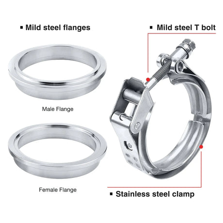 Evilenergy EVIL ENERGY V Band Clamp Quick Release Stainless Steel with Flange Male Female Mild Steel (2.5/3/3.5 Inch)