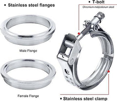 4x 3 Inch V Band Clamp Kit With Male/Female Flanges - 304 Stainless Steel For Turbo, Exhaust, Downpipe