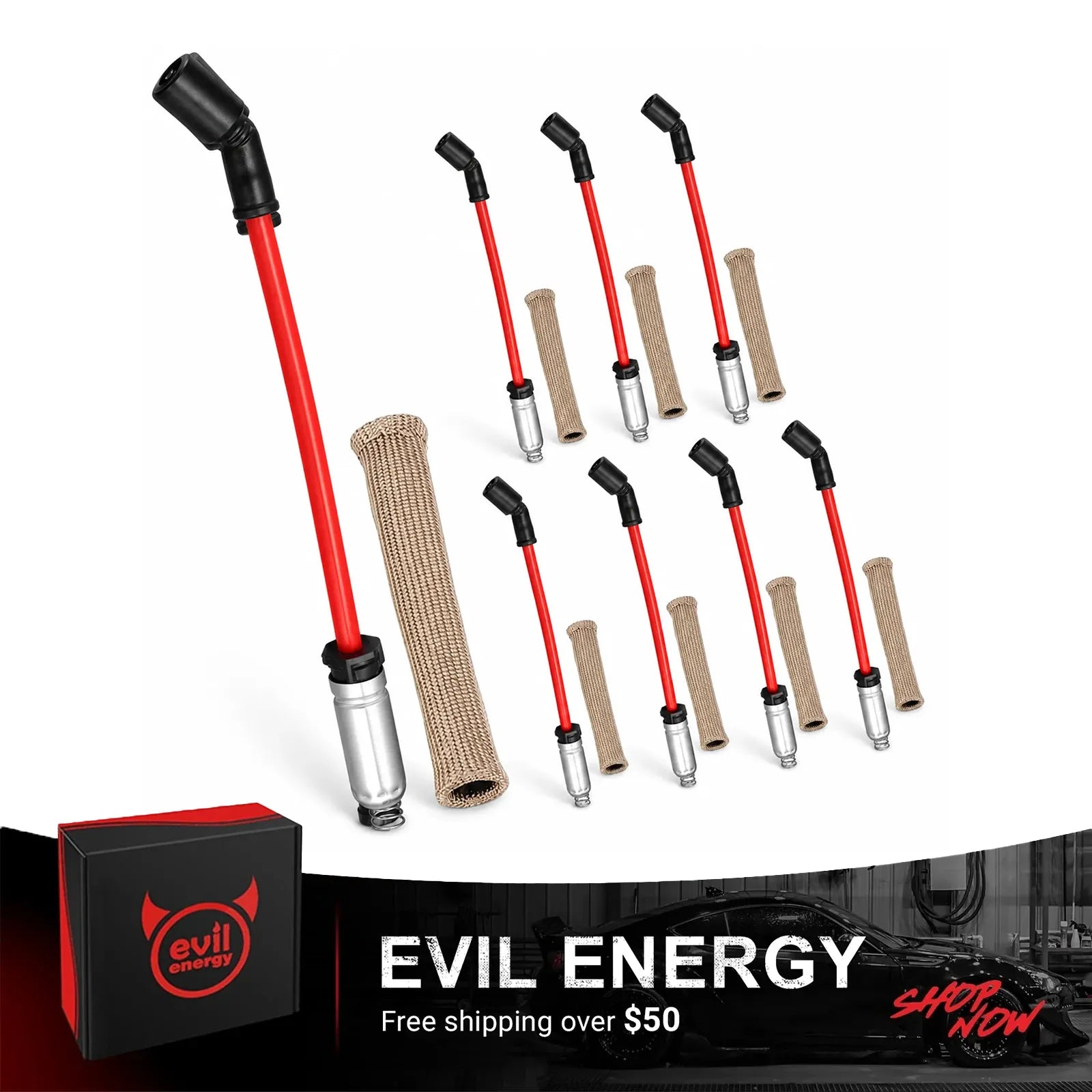 EVIL ENERGY 10.5mm Spark Plug Wire Set Compatible with 2000-2021 Chevy Silverado Tahoe Suburban Avalanche GMC Sierra Yukon Cadillac Escalade 4.8L 5.3L 6.0L 6.2L V8