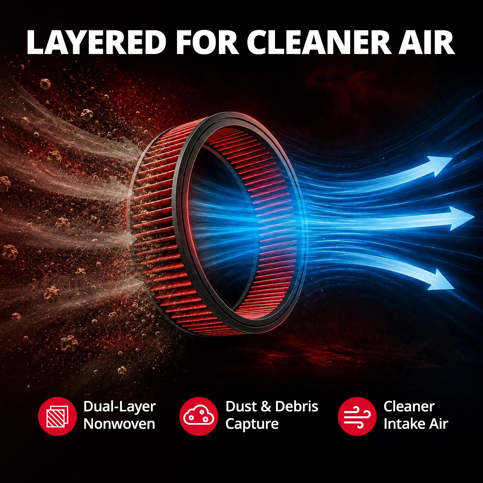 EVIL ENERGY 14" Round Air Cleaner Filter Element, Washable Red, 2IN / 3IN / 4IN / 5IN Height Options