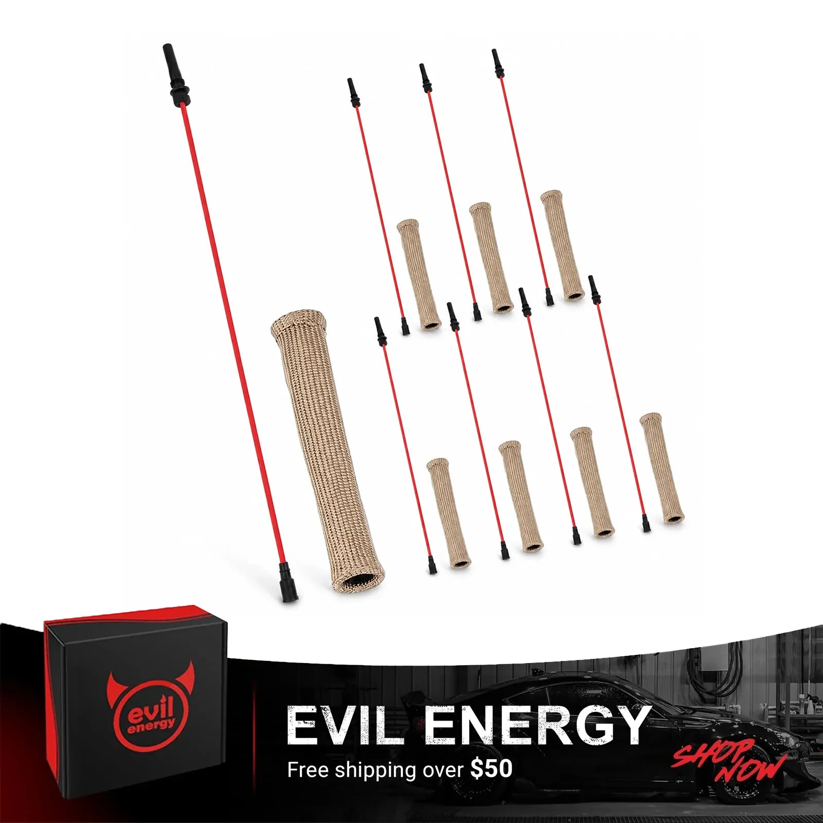 EVIL ENERGY 8.5mm Spark Plug Wire Set Compatible with 2003-2006 Dodge Ram 1500 5.7L HEMI V8, 90 Degree DD Plug Boots