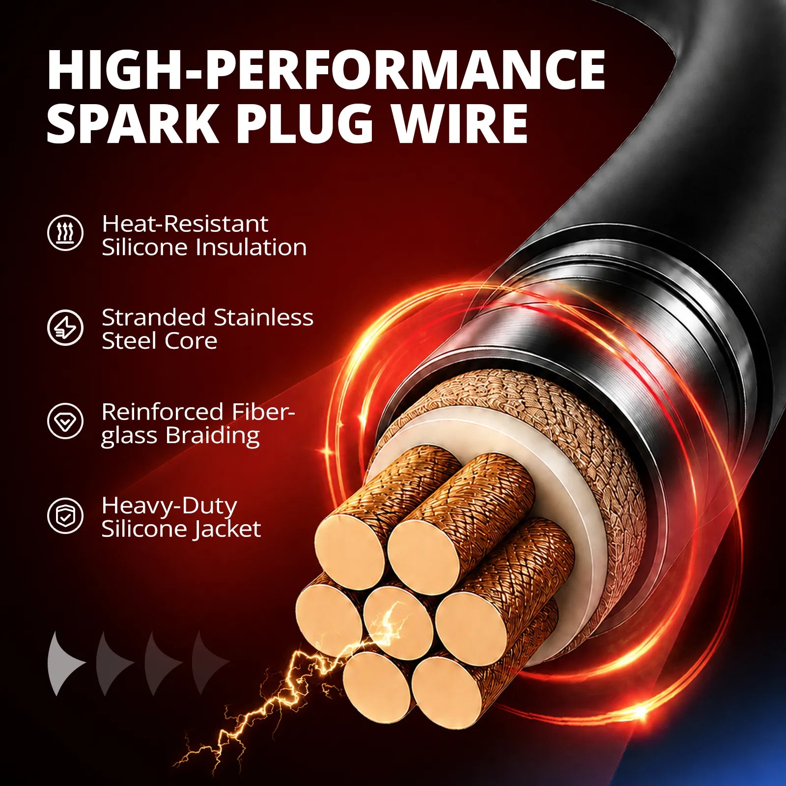 EVIL ENERGY 8mm Spark Plug Wire Set Compatible with GM LS3 LS4 LS7 Engines, Ceramic-Style Heat Protection Boot Reference, 8pcs Ignition Wire Set