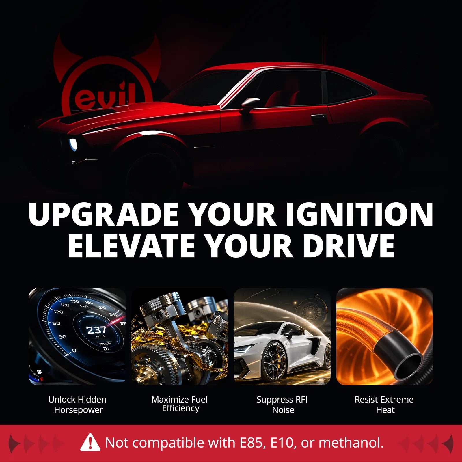 EVIL ENERGY 8mm Spark Plug Wire Set Compatible with GM LS3 LS4 LS7 Engines, Ceramic-Style Heat Protection Boot Reference, 8pcs Ignition Wire Set