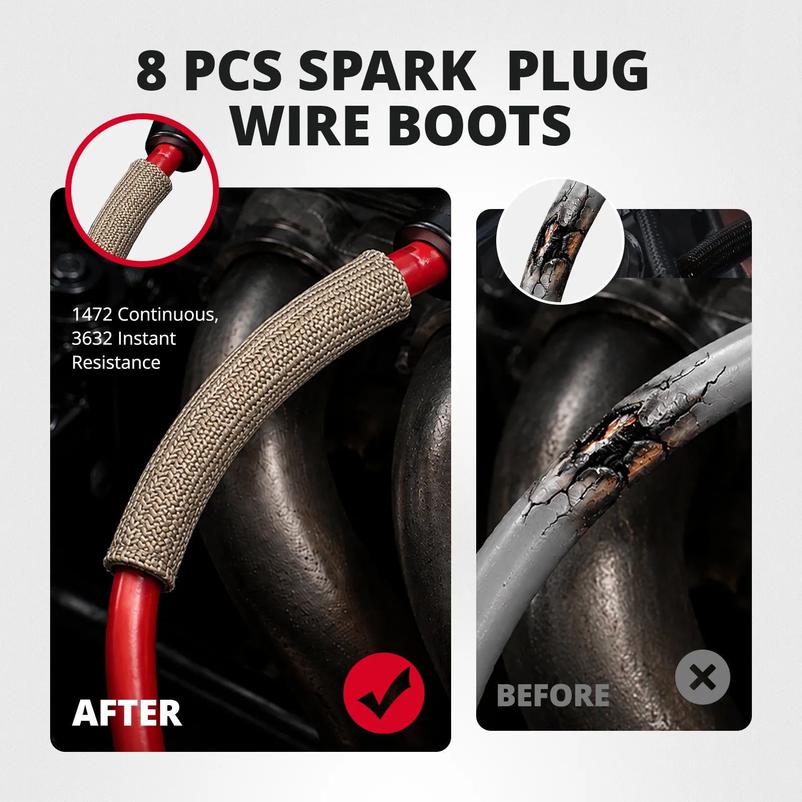 EVIL ENERGY 8mm Spark Plug Wire Set Compatible with GM LS Truck SUV 4.8L V8 Engines, 45 Degree DD Plug Boots