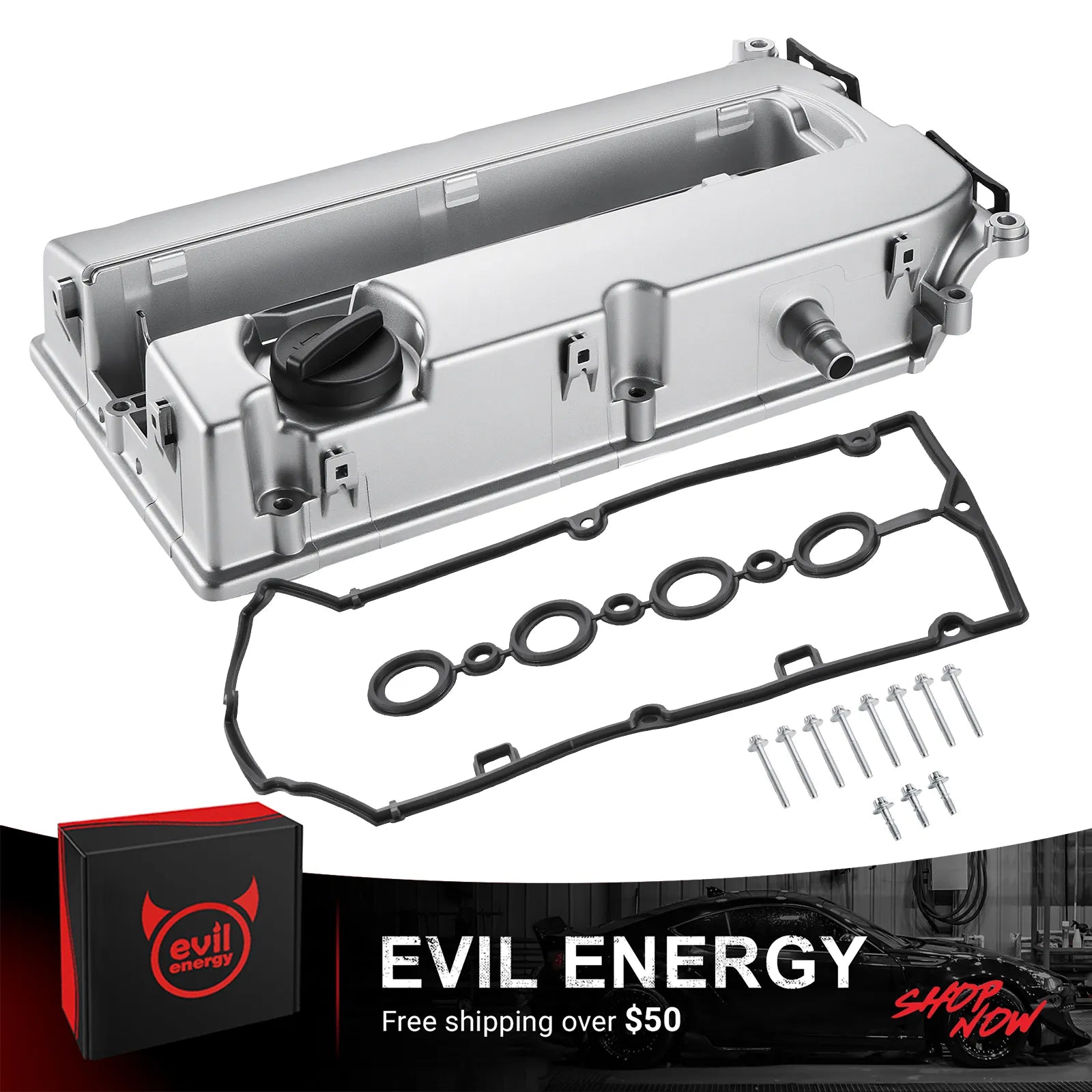 EVIL ENERGY Aluminum Engine Valve Cover Kit with Gasket Compatible with Chevy Cruze Sonic Trax Aveo Aveo5 1.6L 1.8L, Pontiac G3, Saturn Astra, Suzuki Swift+