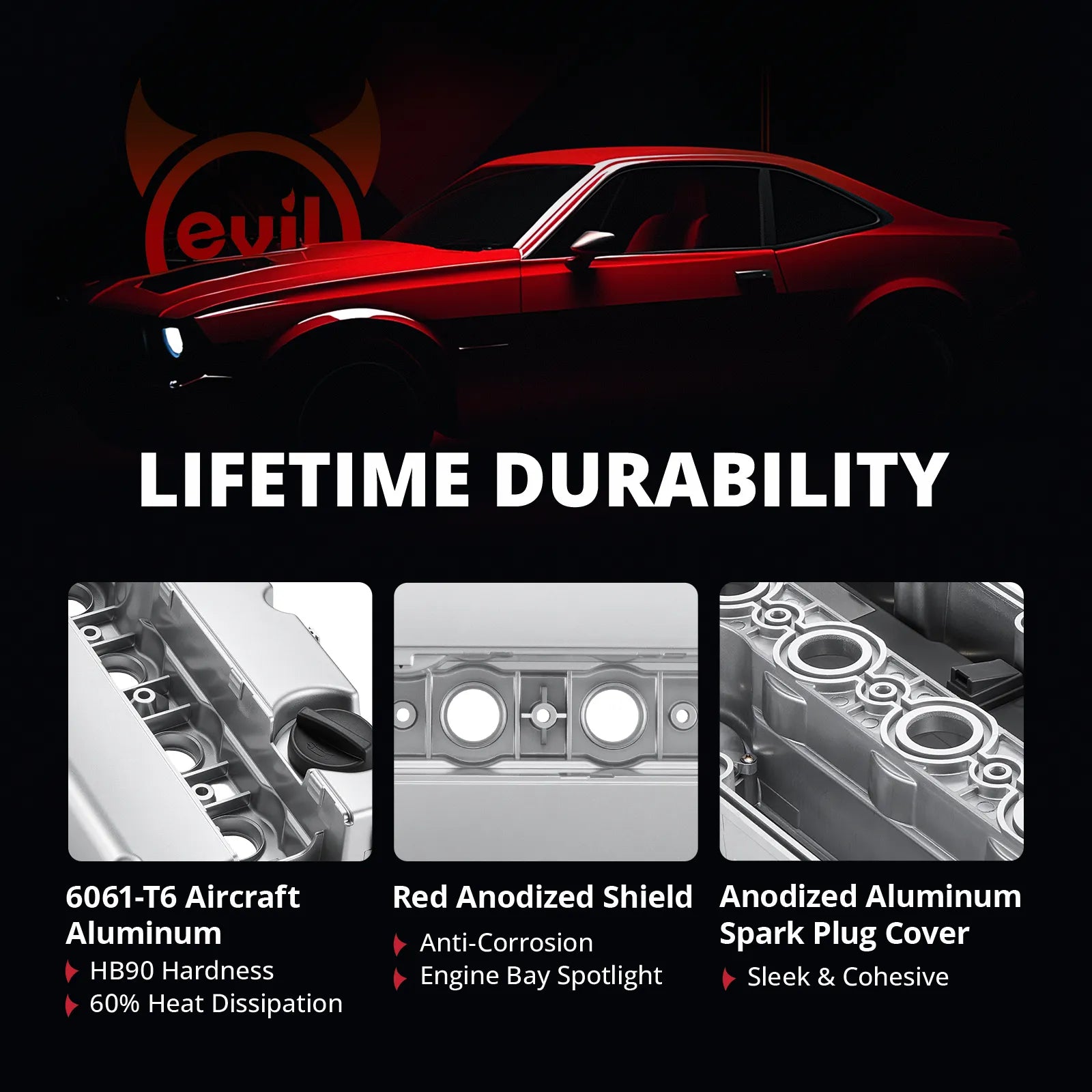 EVIL ENERGY Aluminum Engine Valve Cover Kit with Gasket Compatible with Chevy Cruze Sonic Trax Aveo Aveo5 1.6L 1.8L, Pontiac G3, Saturn Astra, Suzuki Swift+