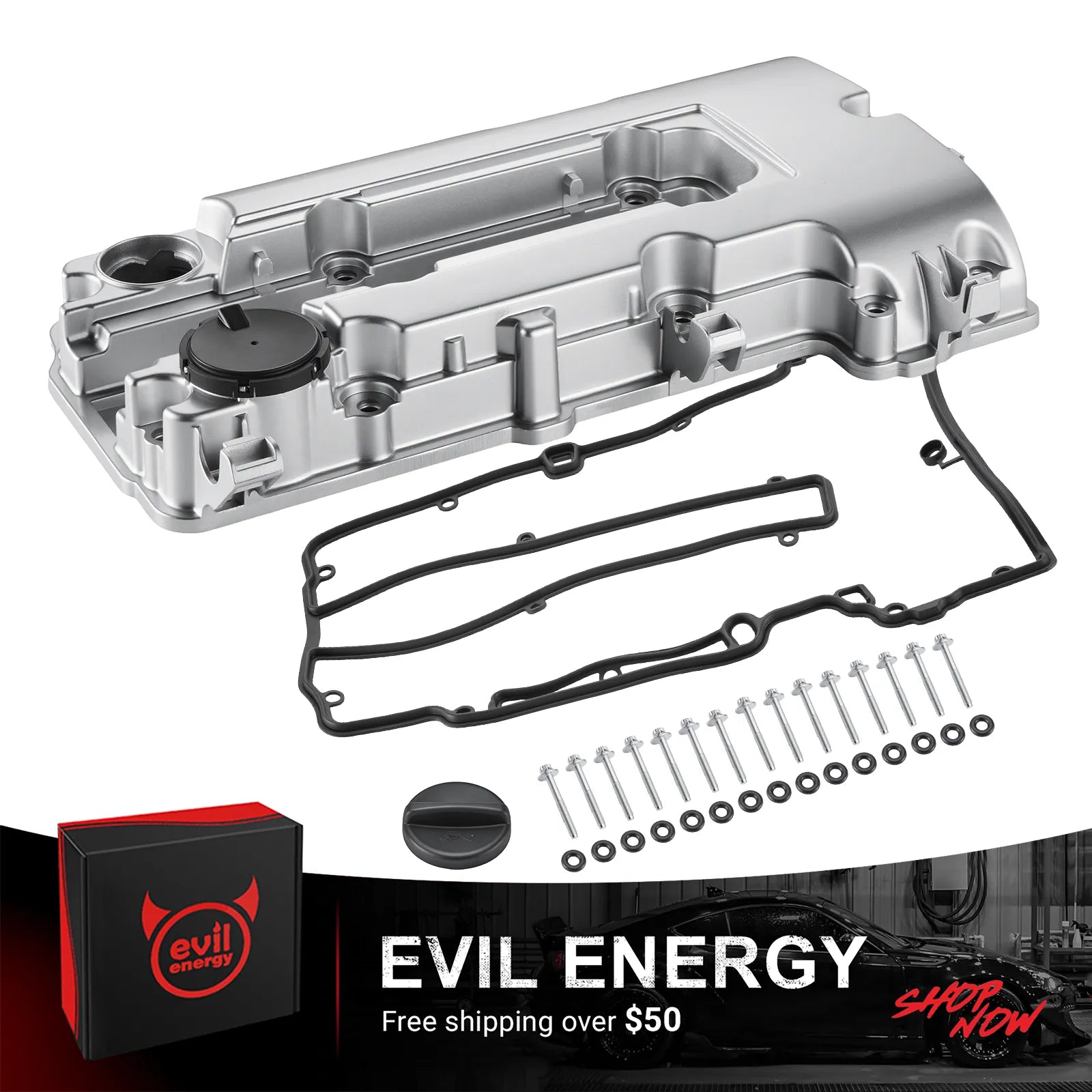 EVIL ENERGY Aluminum Valve Cover Kit with Gasket, Bolts, Washers and Oil Cap Compatible with Chevy Cruze Sonic Trax Volt, Buick Encore, Cadillac ELR 1.4L
