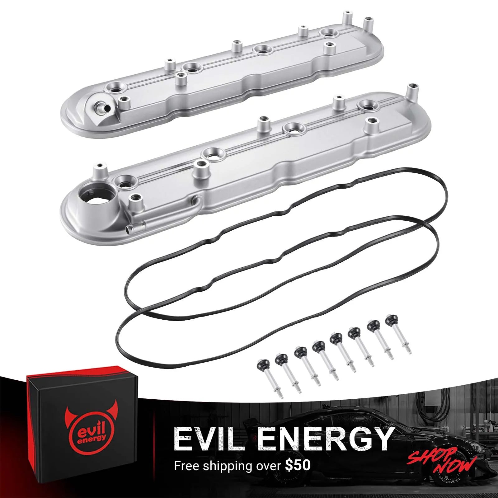 EVIL ENERGY Aluminum LS Valve Covers with Gaskets Compatible with Chevy GMC Cadillac Pontiac Hummer Isuzu Saab V8