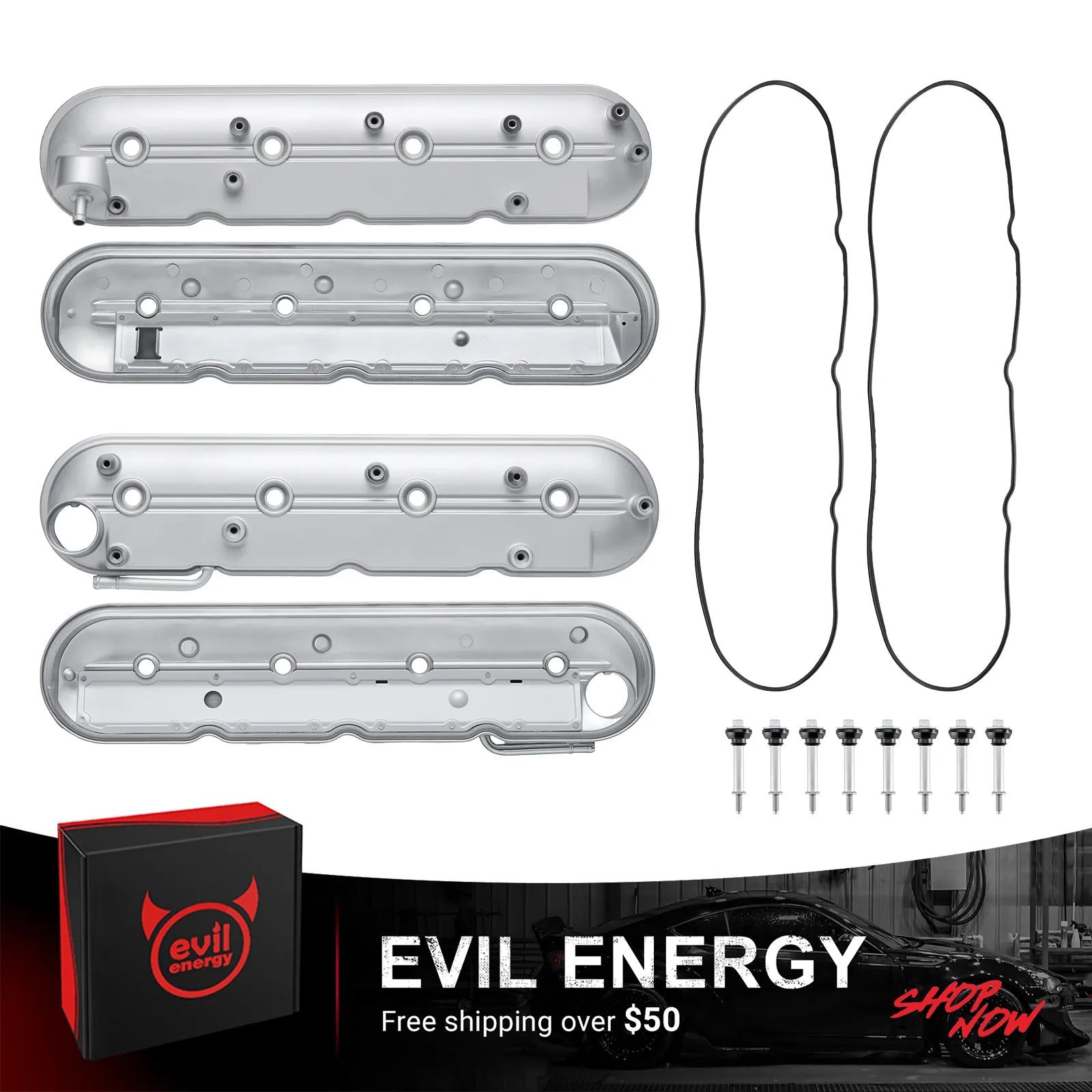 EVIL ENERGY Aluminum LS Valve Covers with Gaskets Compatible with Chevy GMC Cadillac Pontiac Hummer Isuzu Saab V8