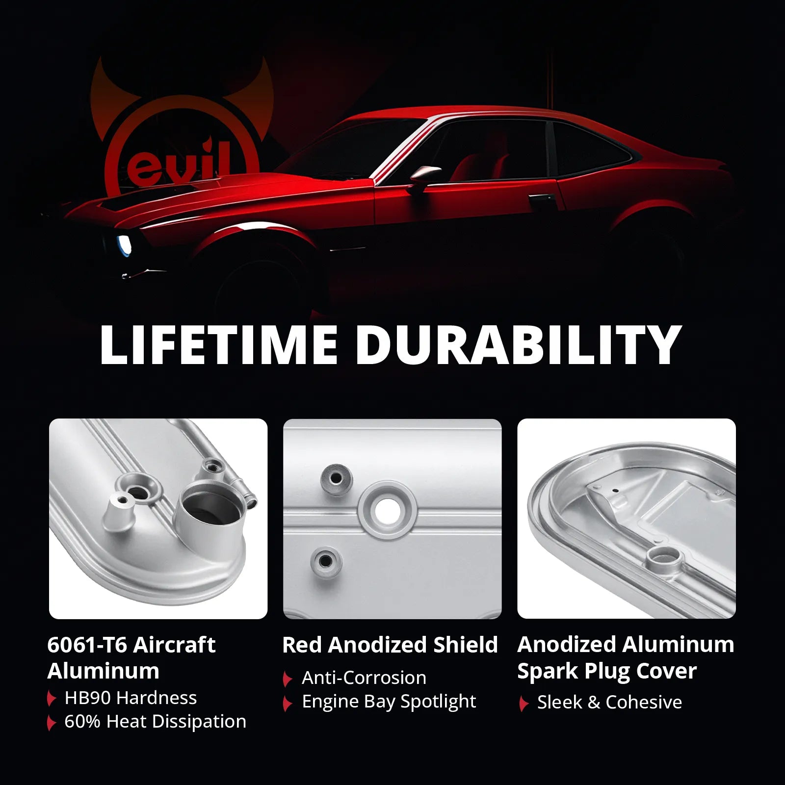 EVIL ENERGY Aluminum LS Valve Covers with Gaskets Compatible with Chevy GMC Cadillac Pontiac Hummer Isuzu Saab V8