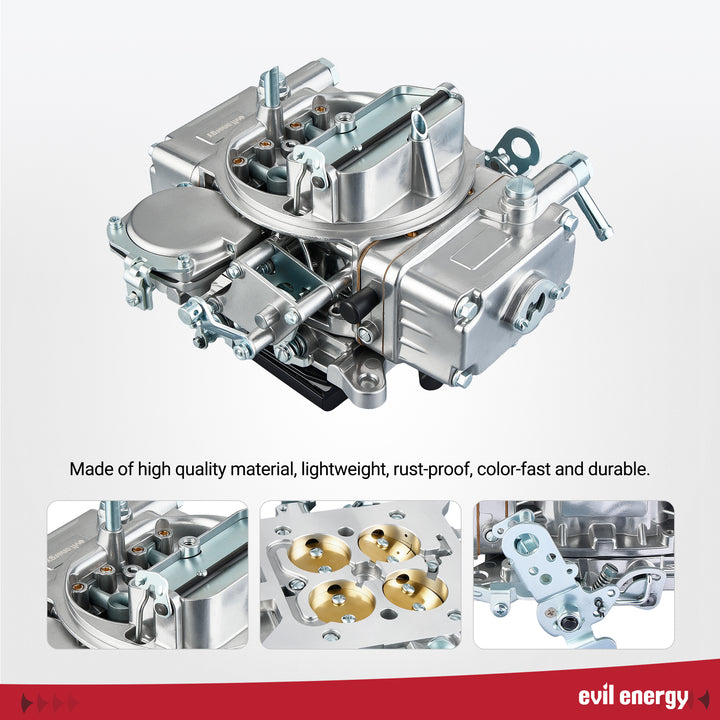 High-quality alloy body of EVIL ENERGY 600 CFM 4-Barrel Carburetor with rust-proof, color-fast, and durable construction