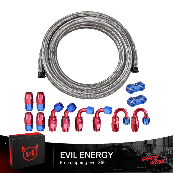 EVIL ENERGY 4/6/8/10/12AN CPE Fuel Line Kit 20FT, Hose Stainless Steel Braided Fuel Line Hose Fitting Kit CPE, Silver - EVILENERGY