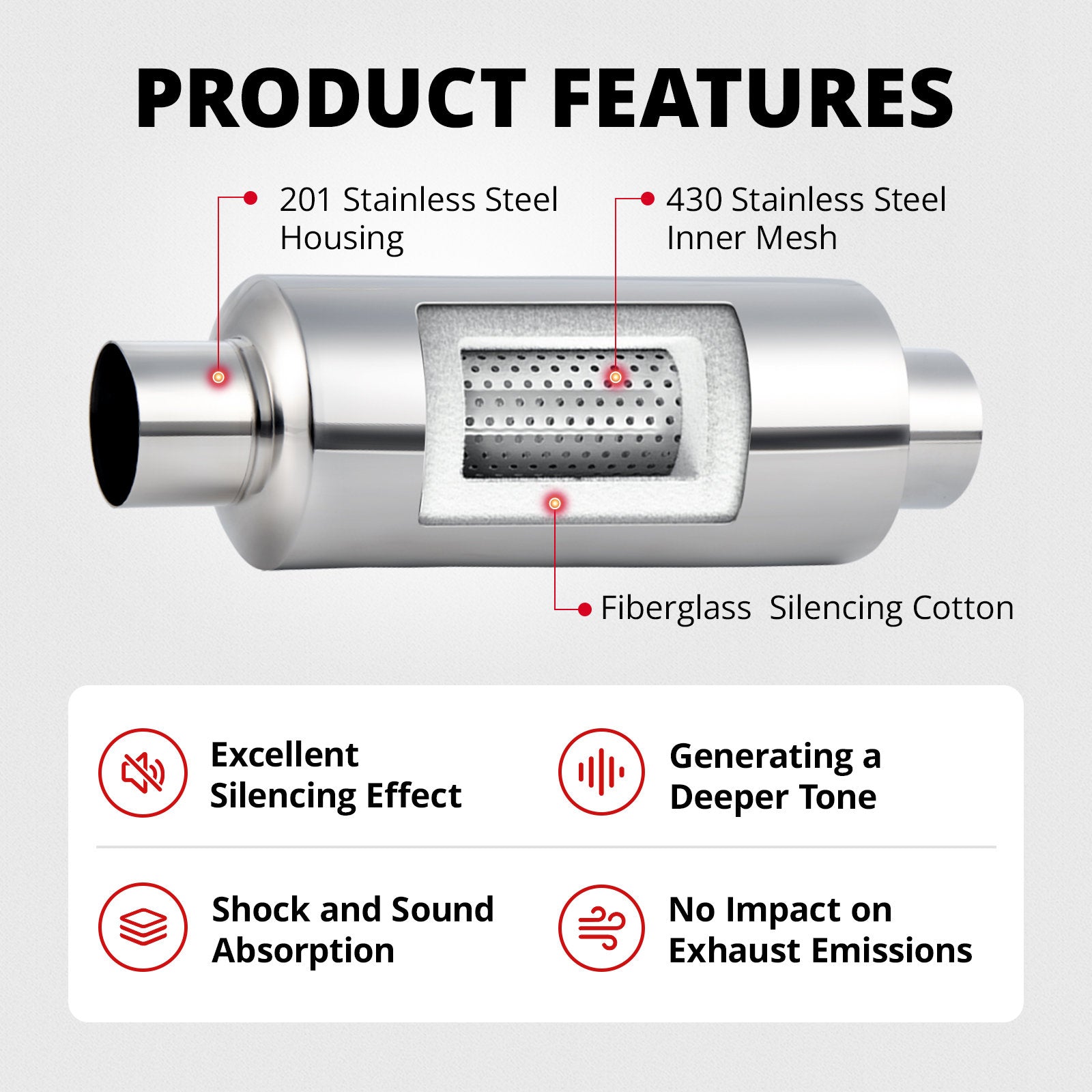 EVIL ENERGY 2.5-inch Universal Exhaust Kit w/ 13.8-inch Stainless Steel Resonator Muffler – 8PCS Mandrel Bent Aluminum Plated Tubing Set for Custom Exhaust Builds