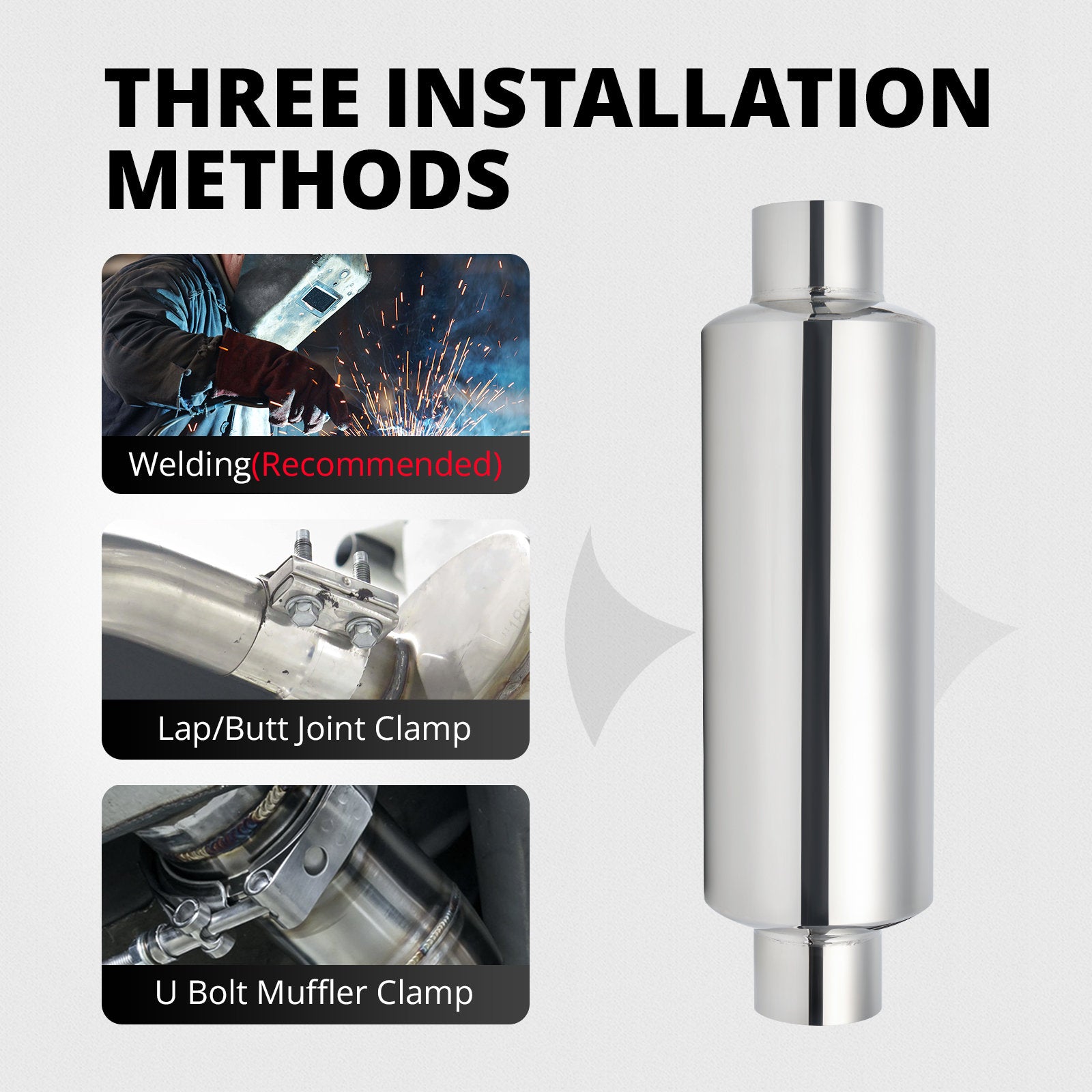 EVIL ENERGY 2.5-inch Universal Exhaust Kit w/ 13.8-inch Stainless Steel Resonator Muffler – 8PCS Mandrel Bent Aluminum Plated Tubing Set for Custom Exhaust Builds