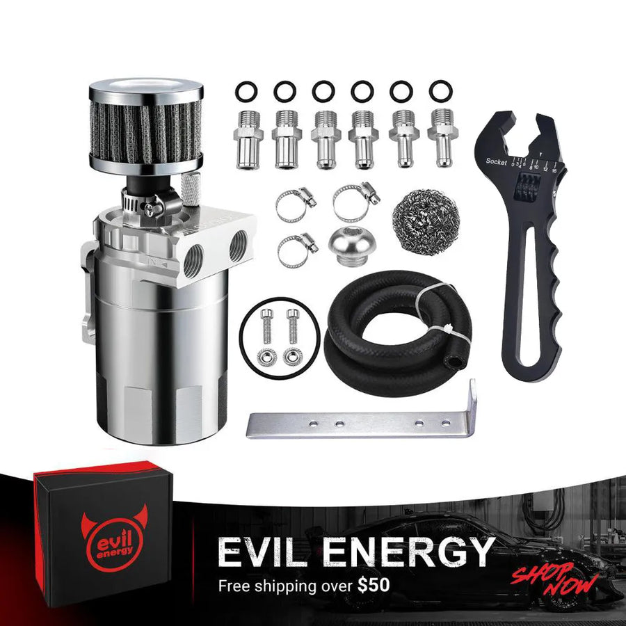 EVIL ENERGY Baffled Oil Catch Can with 300ml Universal Breather Filter ...