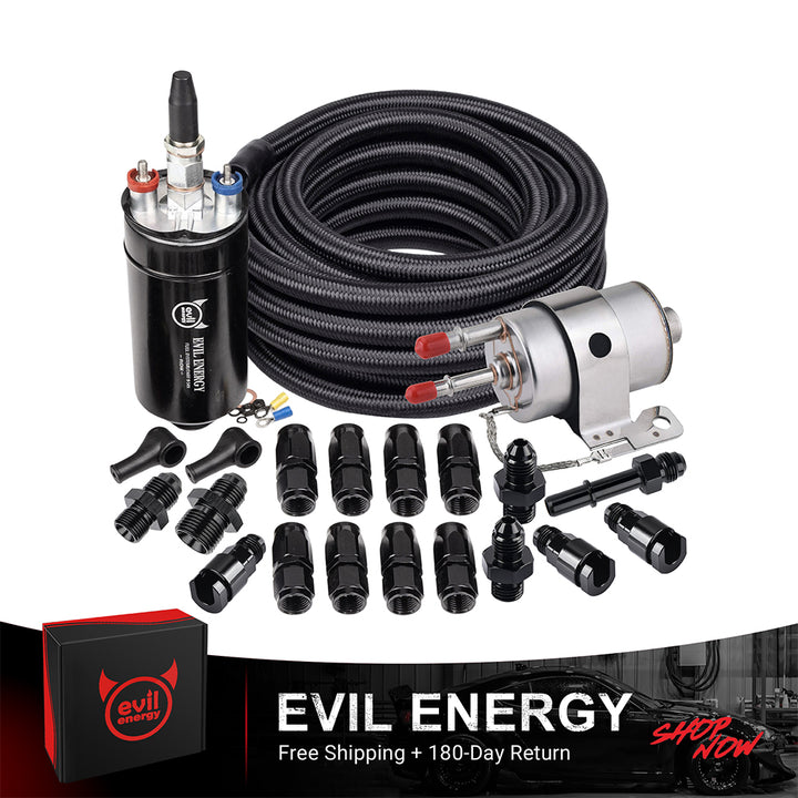 EVIL ENERGY Fuel Filter Regulator 58PSI Inline Fuel Pump with 6AN CPE 25FT Fuel Hose Kit - EVILENERGY