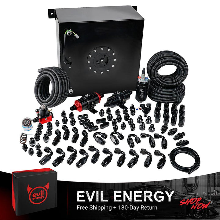 [CPE Vacuum Hose Fit] EVIL ENERGY 10-gallon fuel cell kit with aluminum fuel tank, fuel hoses, AN fittings, fuel filter, pressure gauge, and complete installation accessories, free shipping and 180-day return