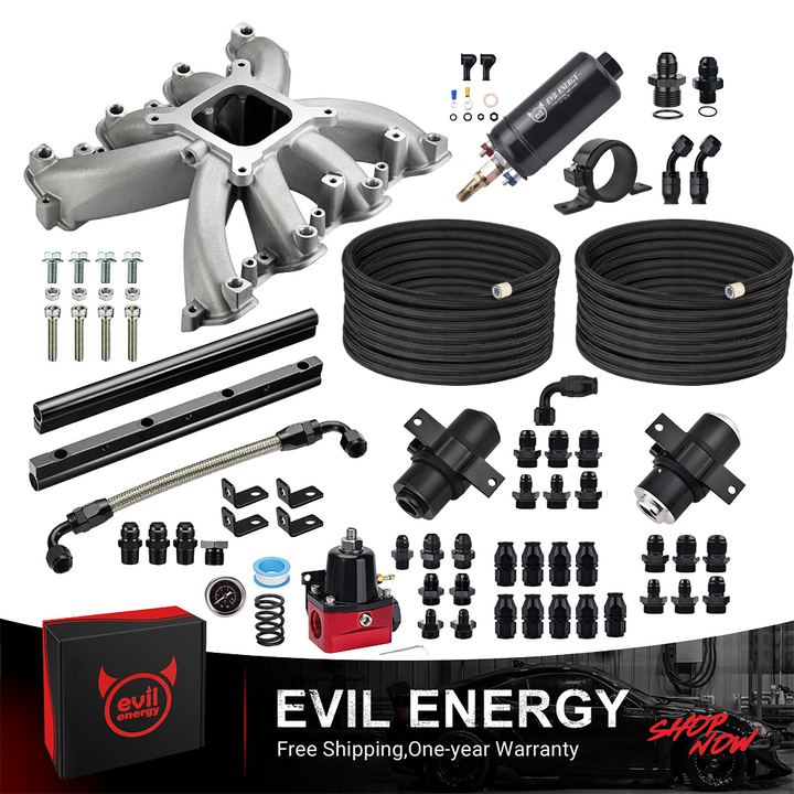 Evil Energy LS EFI System - Master Kit | Intake Manifold & Fuel Rail for Gen III LS1, LS2 | Inline Fuel Pump | Fuel Filter | PTFE Fuel Hose - EVILENERGY