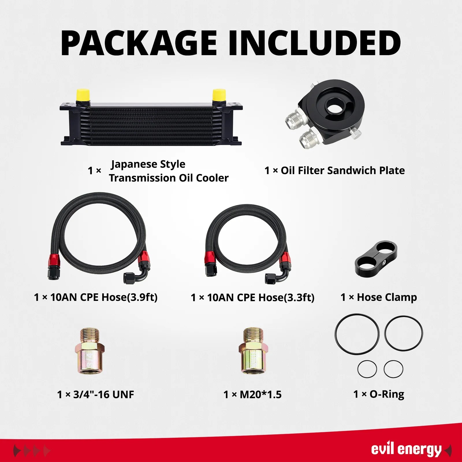 [10 ROW,without Bracket]EVIL ENERGY AN10 Oil Catch Can & Transmission Universal 330mm Engine Oil Cooler Kit 10/16/19 Row - EVILENERGY