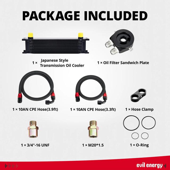 [10 ROW,without Bracket]EVIL ENERGY AN10 Oil Catch Can & Transmission Universal 330mm Engine Oil Cooler Kit 10/16/19 Row - EVILENERGY