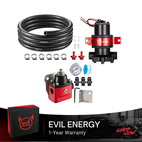 EVIL ENERGY Carburetor Fuel System Kit 12V Electric Fuel Pump 5-12PSI Regulator 20FT PTFE/NBR Hose