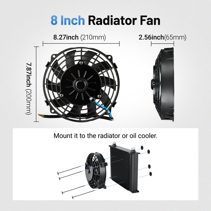 [8 IN] High-performance electric radiator cooling fan for cars with 315 CFM airflow, 2600 RPM speed, 12V voltage, and 80W power – electric fan automotive cooling solution