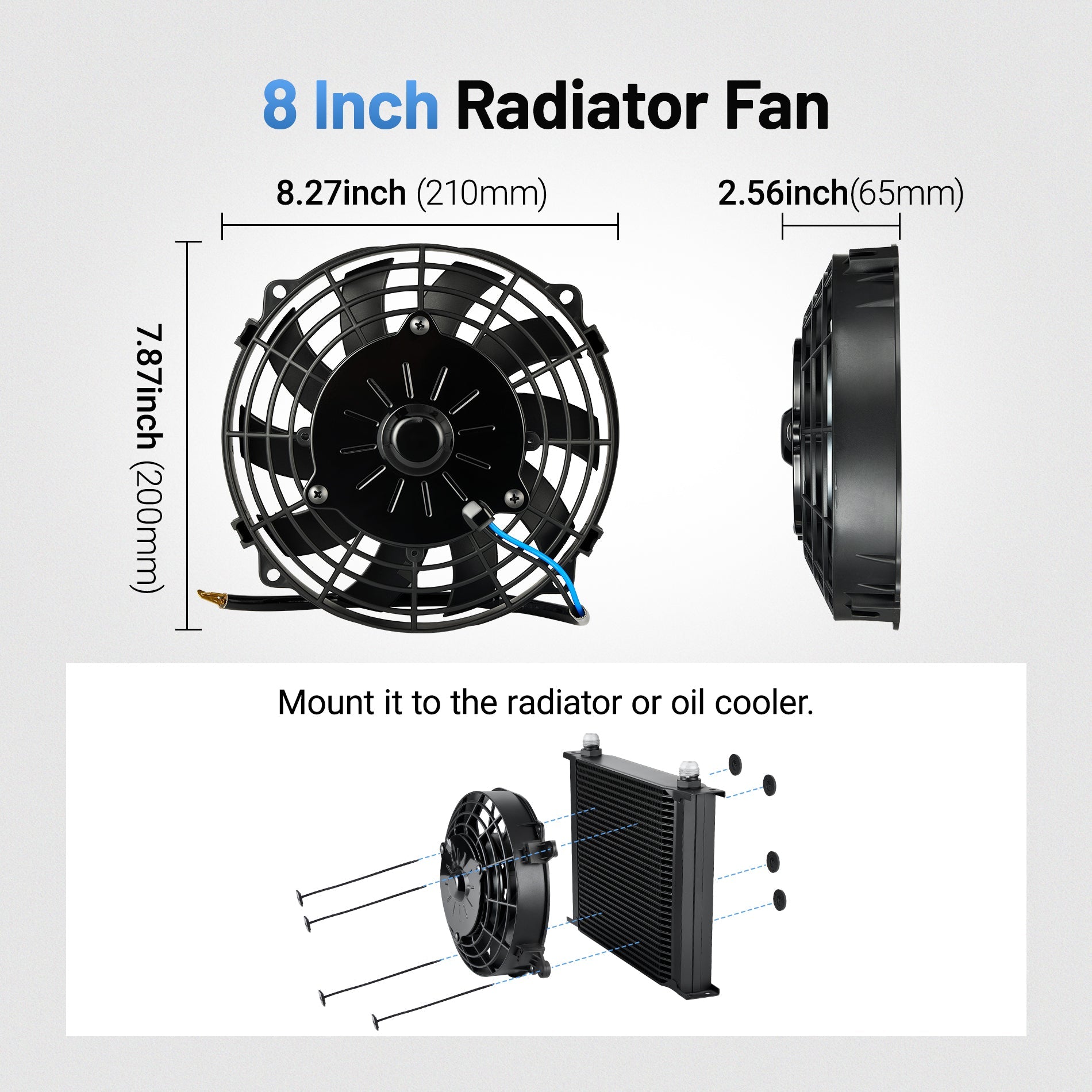 Evil Energy 8 Inch Electric Radiator Cooling Fan 12V 80W 10 Blades Mount Kit High-Performance Cooling Upgrade - EVILENERGY