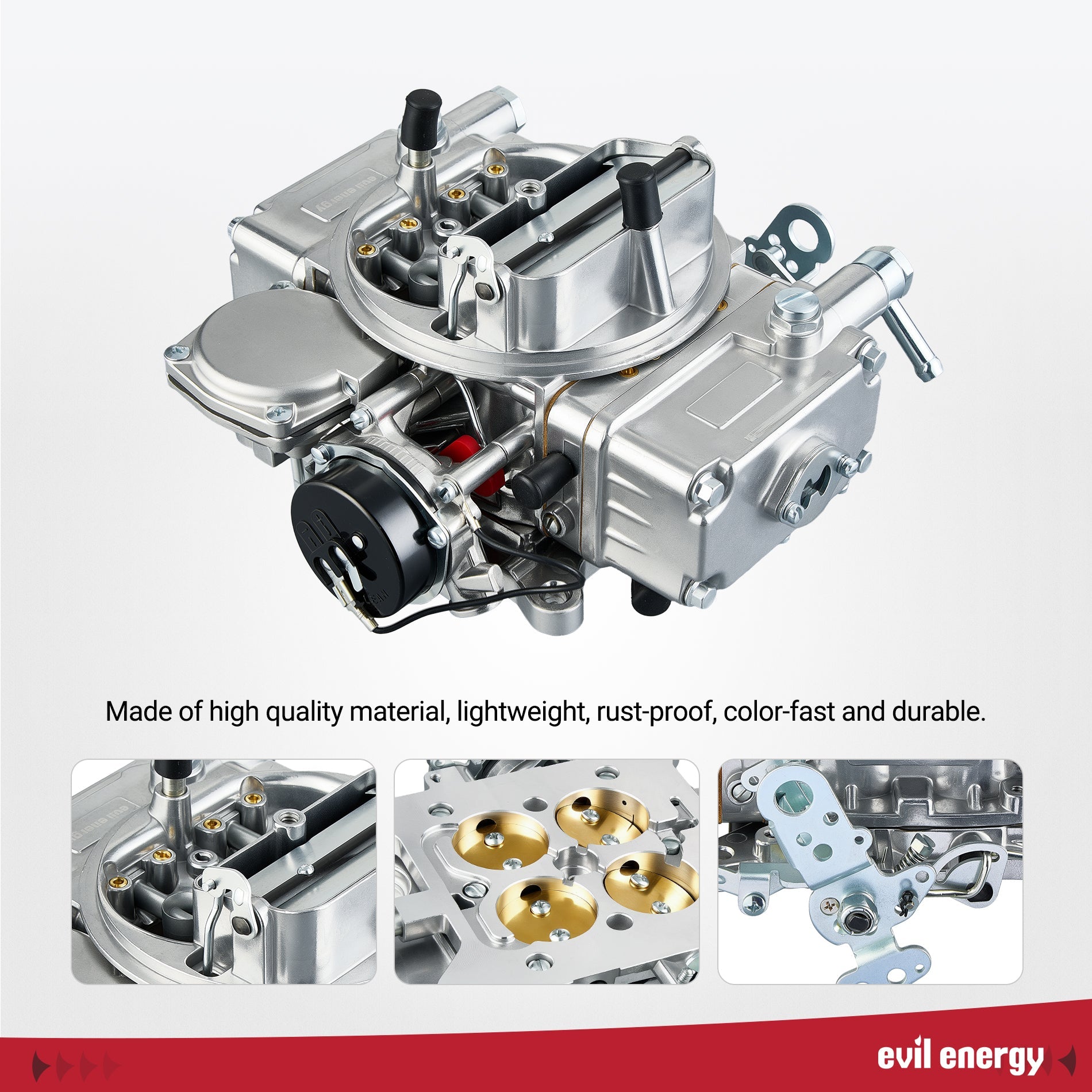 Evil Energy 600 CFM 4-Barrel Carburetor quality build, lightweight, rust - proof, durable design