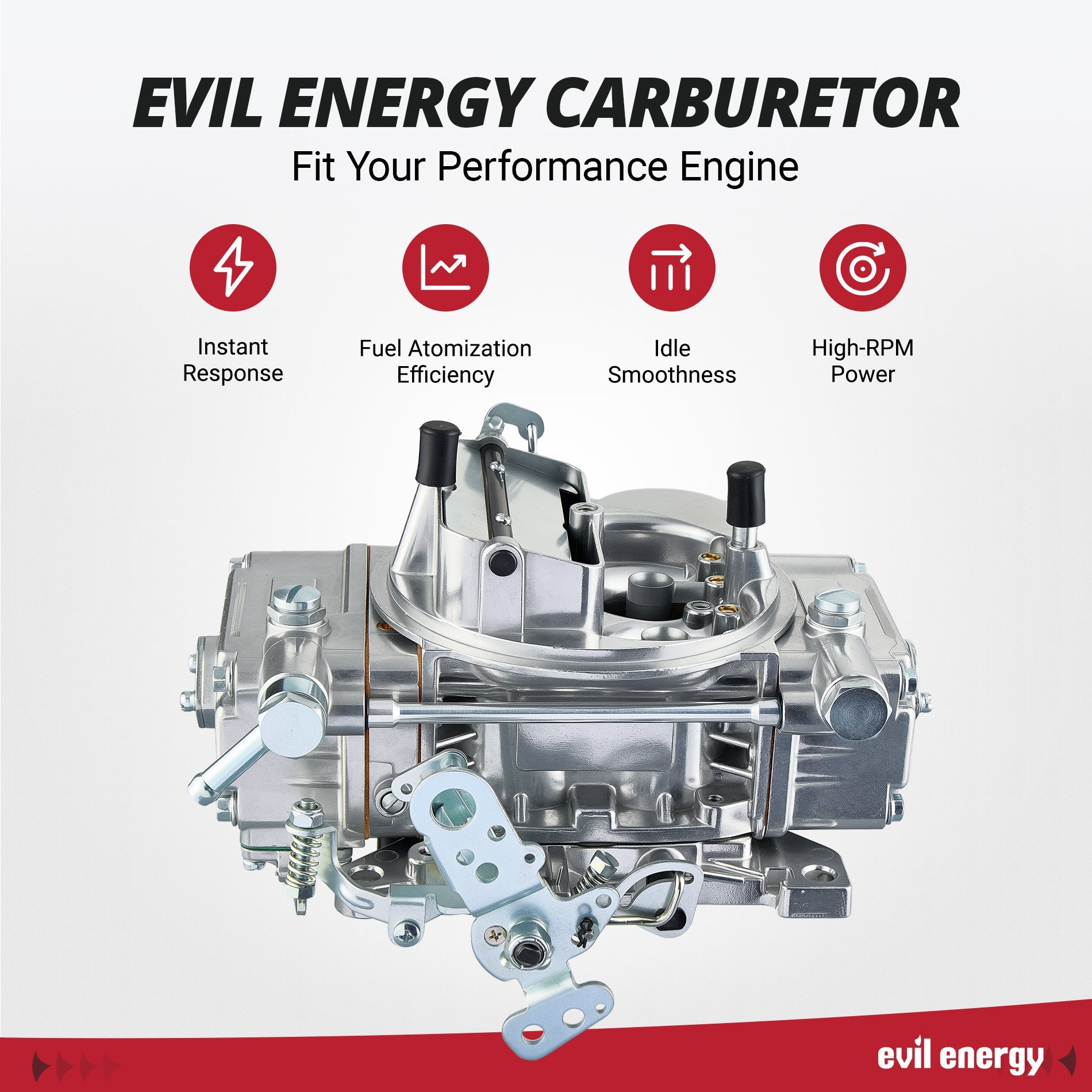 Evil Energy 600 CFM 4-Barrel Carburetor, instant response, high - RPM power for performance engines