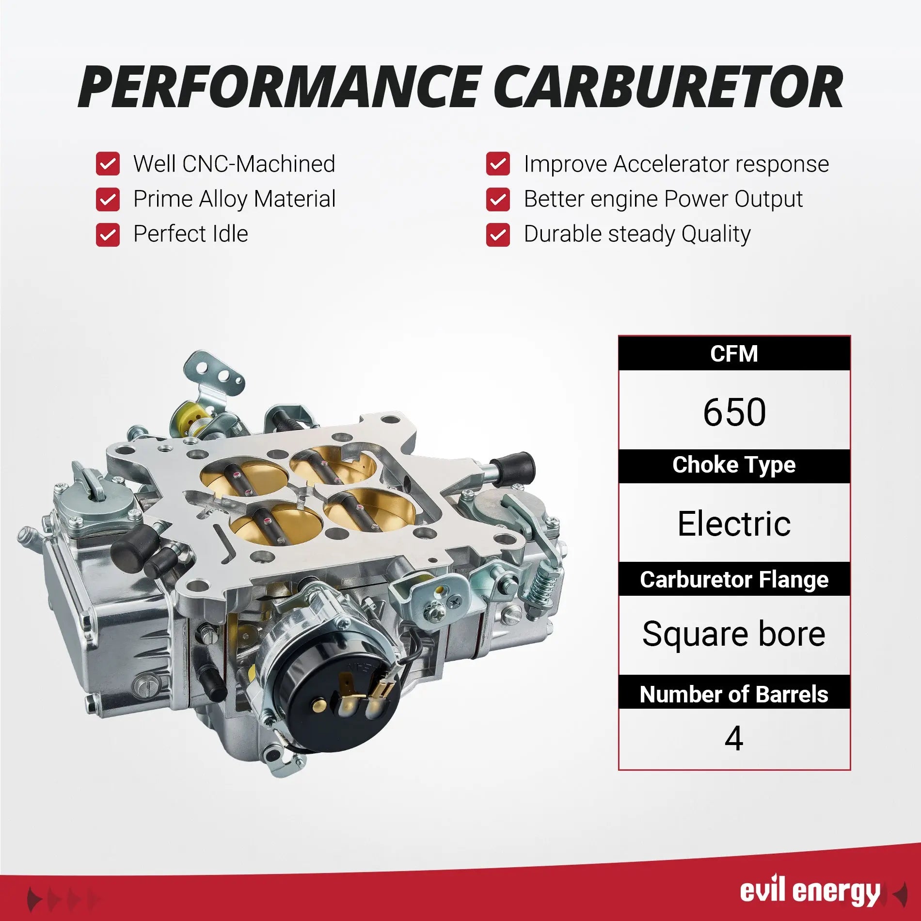 EVIL ENERGY Evil Energy STREET 650 CFM 4-Barrel Carburetor Electric Choke Mechanical Secondary