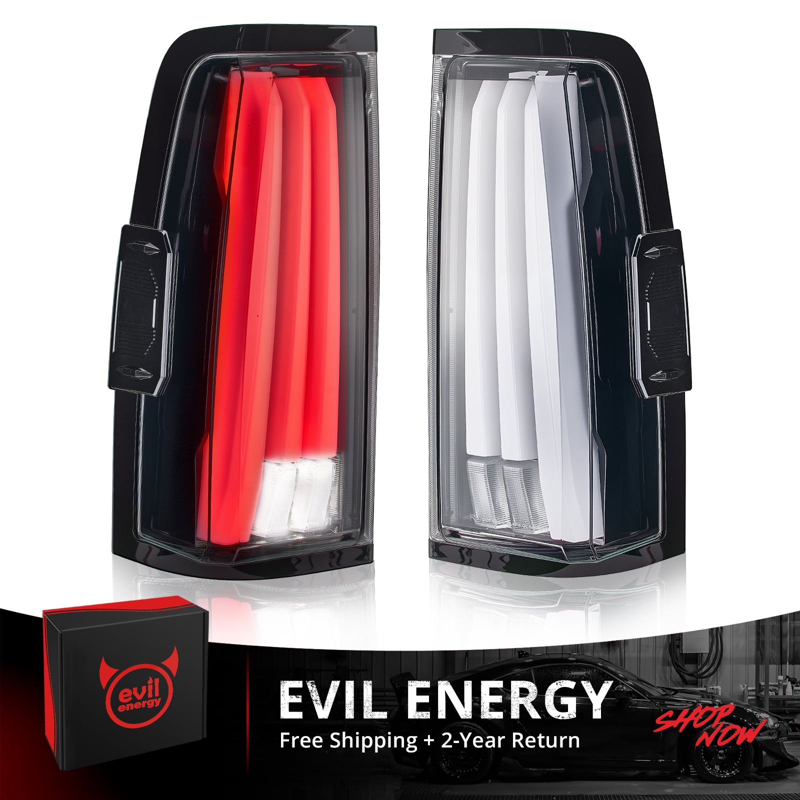 Evil Energy LED tail lights for Chevy Silverado 2003-2007, pair with red and clear inner lenses, free shipping