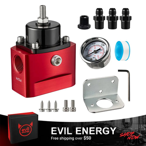 Evil Energy Carburetor Fuel Pressure Regulator - Adjustable 4.5-9 PSI for Small Engine Gas/E85/Alcohol Compatible