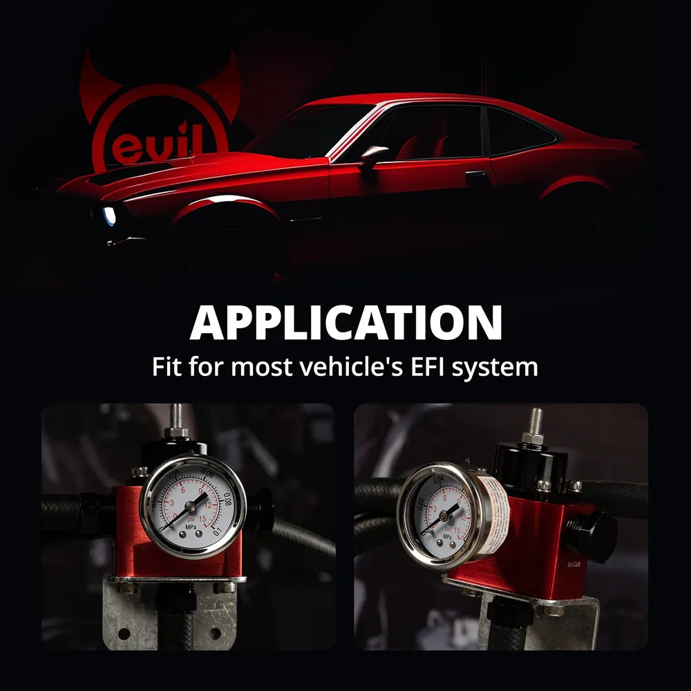 Evil Energy Carburetor Fuel Pressure Regulator - Adjustable 4.5-9 PSI for Small Engine Gas/E85/Alcohol Compatible