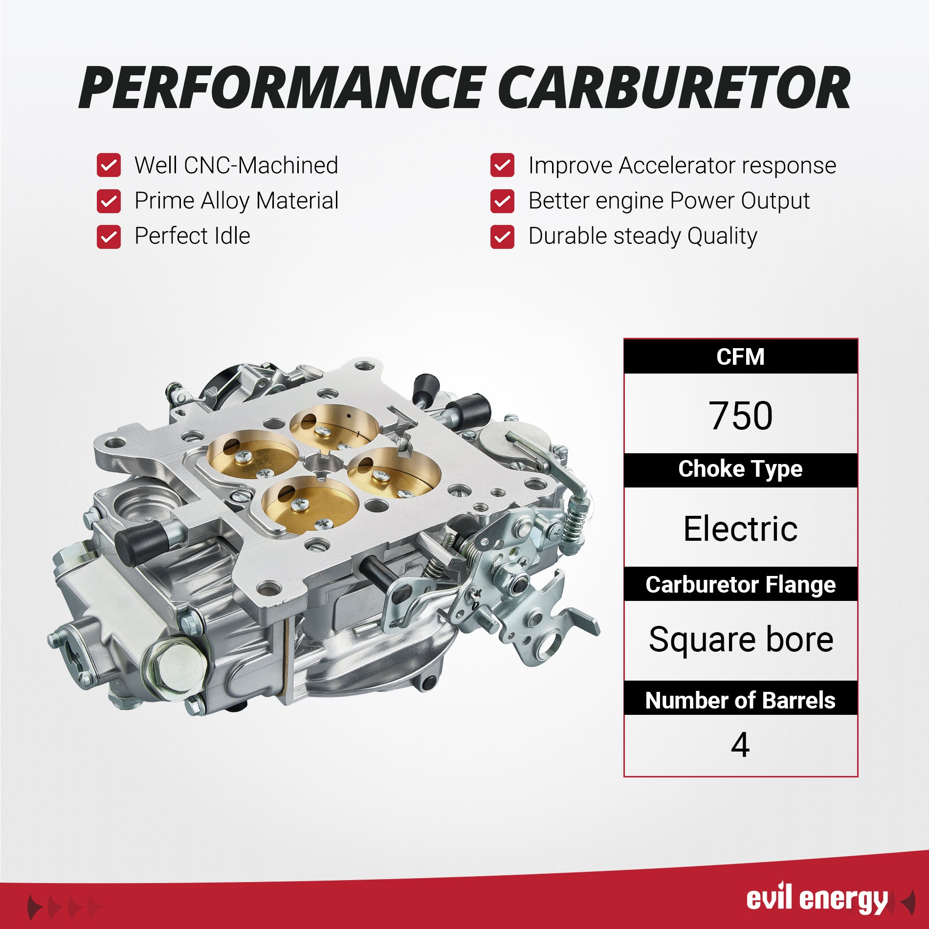EVIL ENERGY 750 CFM 4-barrel Carburetor Electric Choke Vacuum Secondary