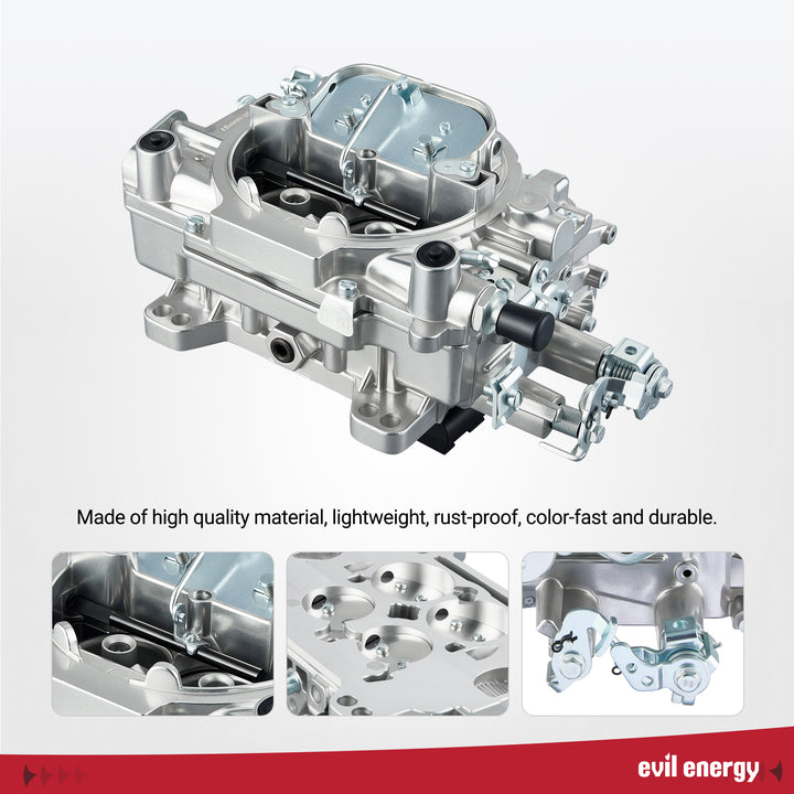 Close-up of EVIL ENERGY 500 CFM 4-barrel Carburetor made from high-quality rust-proof alloy material