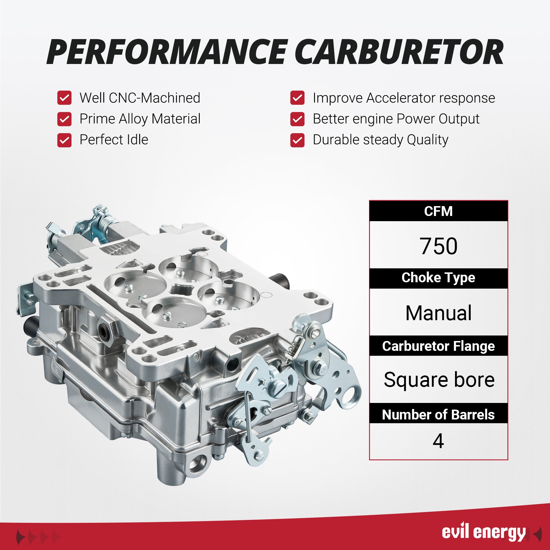 EVIL ENERGY 750 CFM 4-barrel Carburetor Air Valve-Controlled Secondary