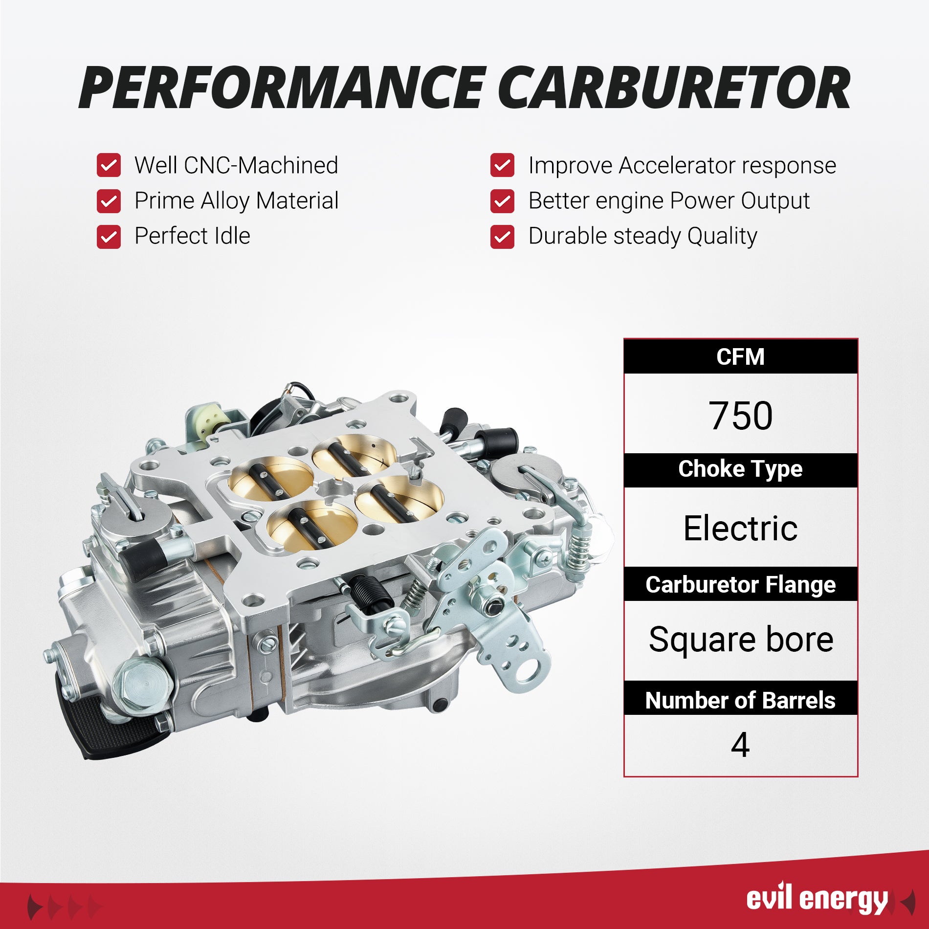 EVIL ENERGY 750 CFM Performance 4-Barrel Carburetor Mechanical Secondary