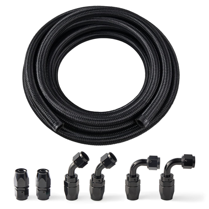 EVIL ENERGY Fuel Line and Fittings Kit Braided Nylon Fuel Hose CPE Black&Red 4/6/8/10/12AN| 10-20FT - EVILENERGY