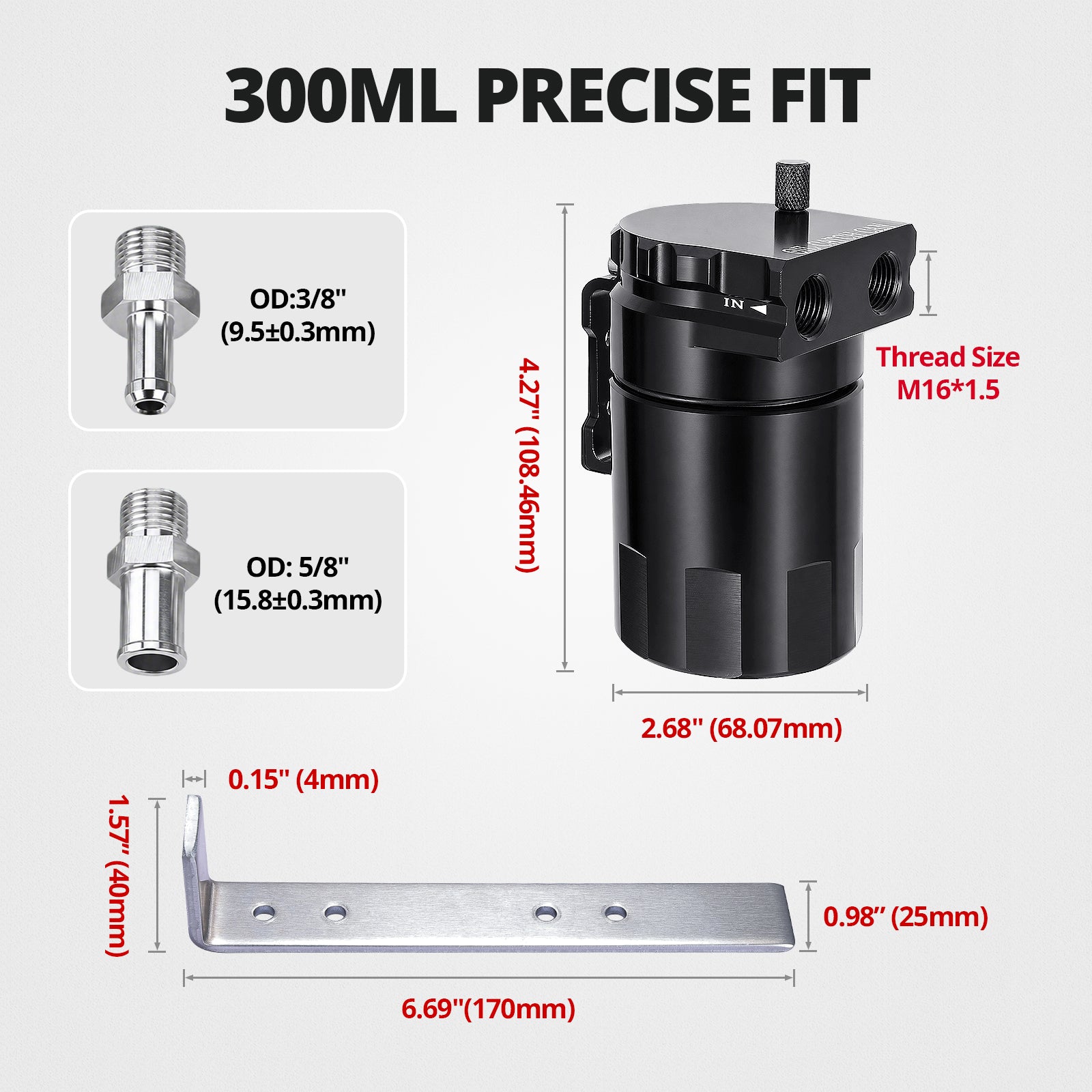 Evilenergy EVIL ENERGY Baffled Oil Catch Can Oil Separator Catch Can 300ml Universal Aluminum Black