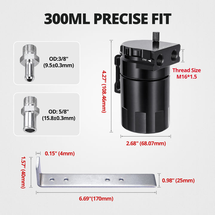 Evilenergy EVIL ENERGY Baffled Oil Catch Can Oil Separator Catch Can 300ml Universal Aluminum Black